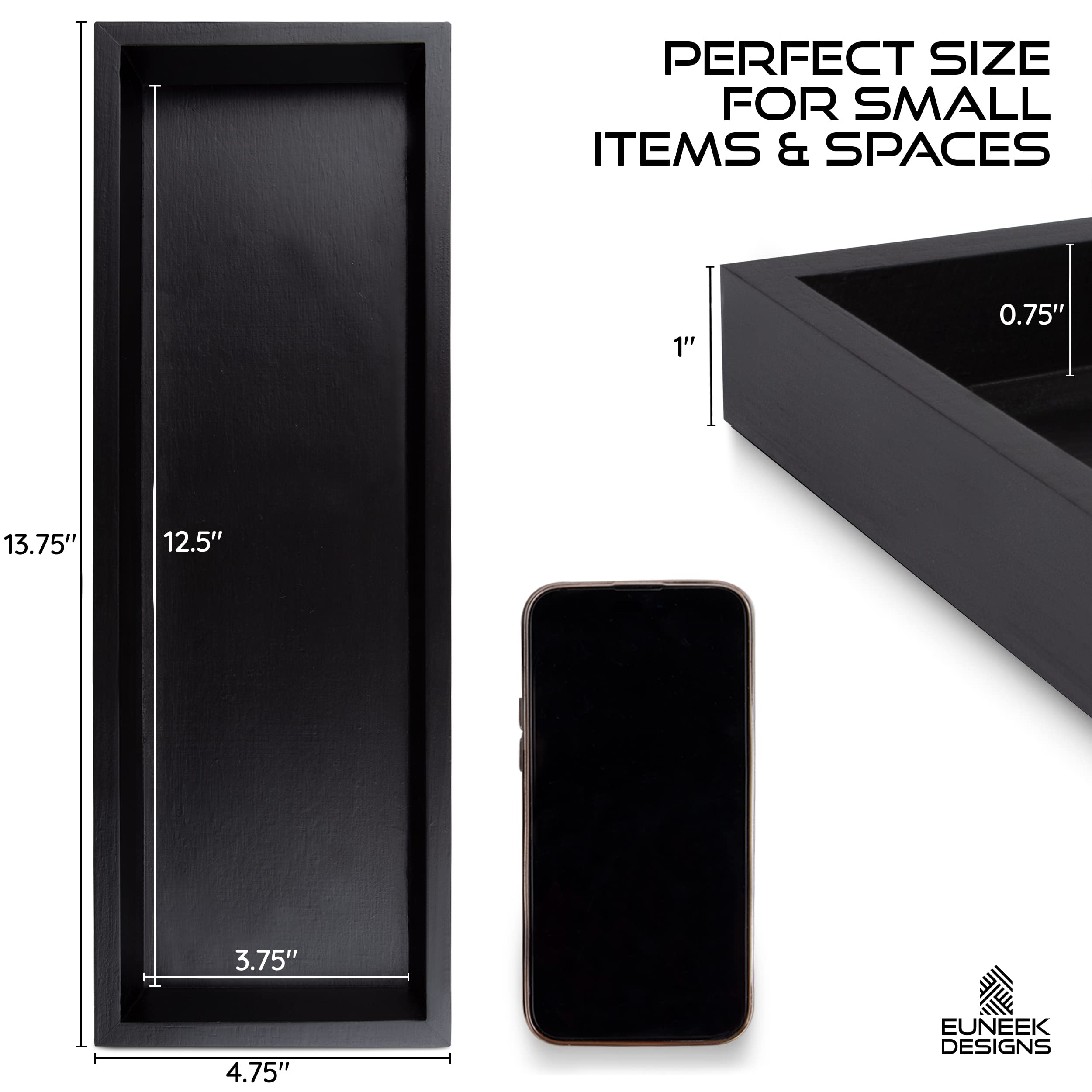 Black Wood Tray - Vanity, Bathroom Toilet Tank Tray, Countertop Organizer, Perfume Or Jewelry Storage, Candles Or Diy Decor Proj