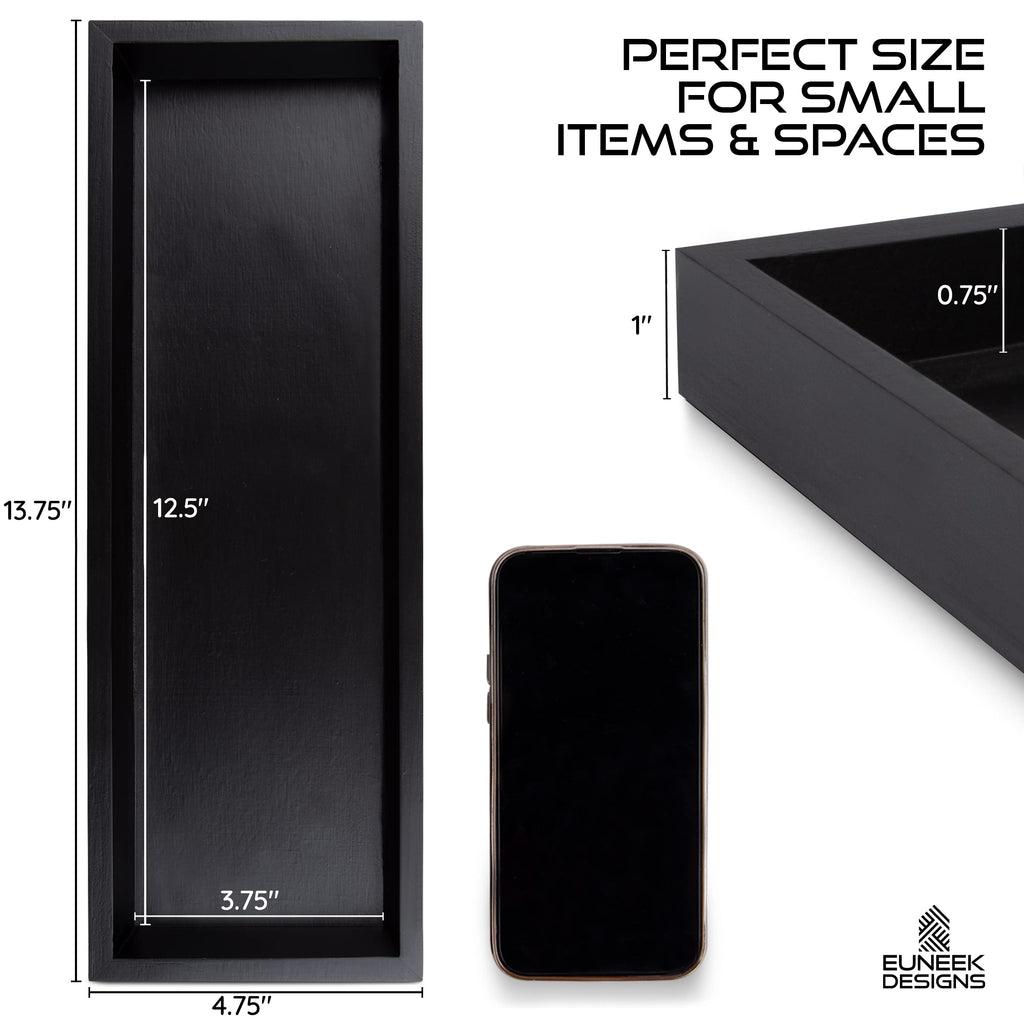 Black Wood Tray - Vanity, Bathroom Toilet Tank Tray, Countertop Organizer, Perfume Or Jewelry Storage, Candles Or Diy Decor Proj
