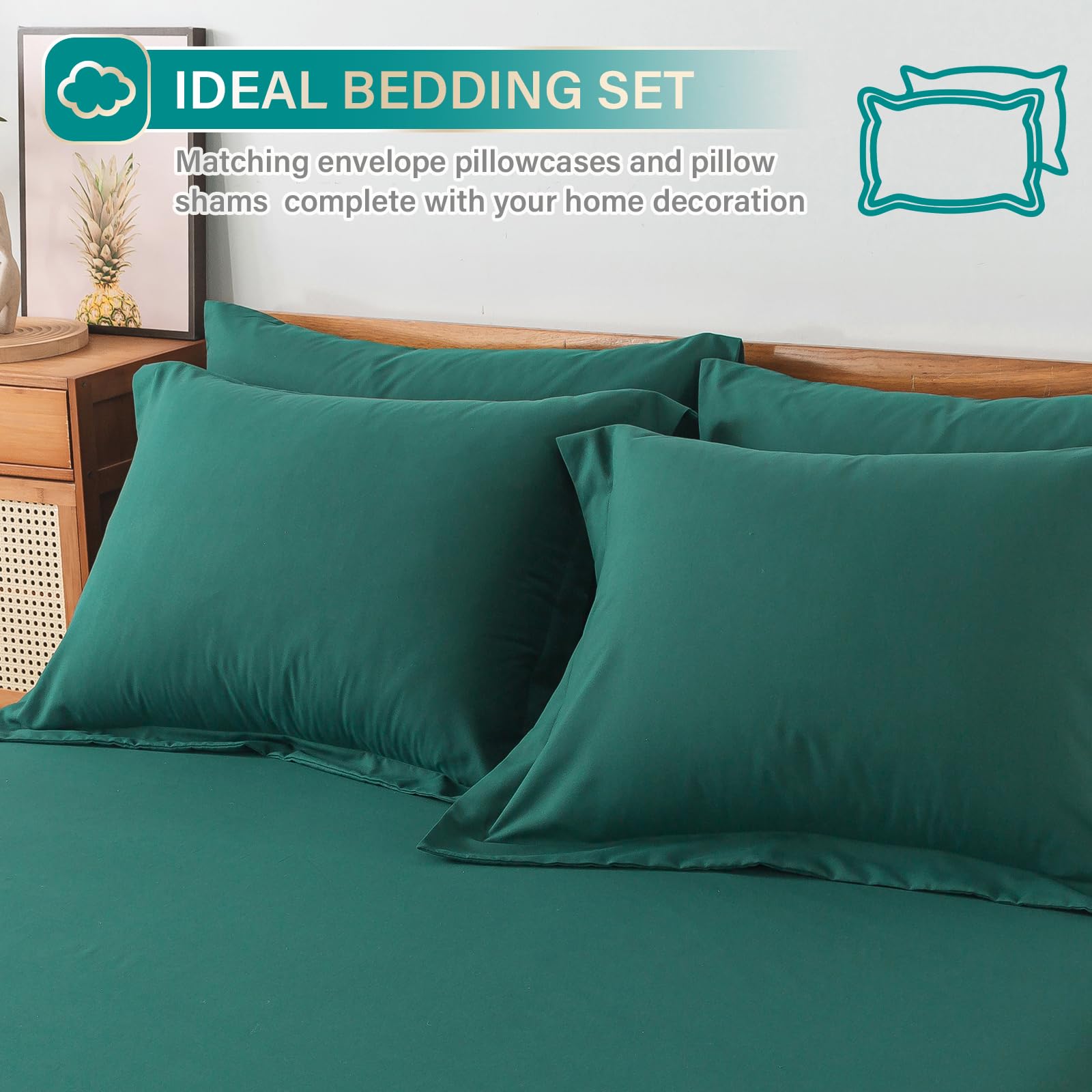 Cosybay Bed In A Bag Full Comforter Sets 7Pcs All Season Solid Down Alternative Bedding Sets Dark Green With Comforter, Pillow S