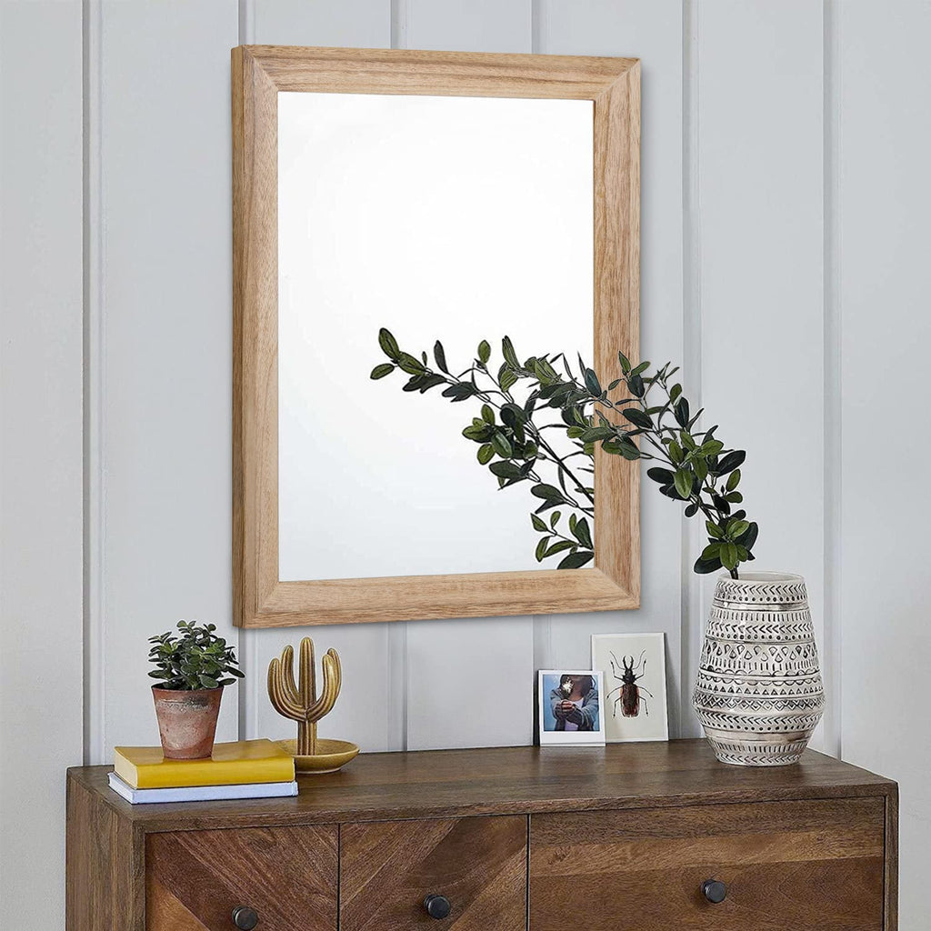 Aazzkang Rustic Mirrors For Wall 20''X16'' Rectangle Wood Frame Mirror Farmhouse Bedroom Bathroom Decorative Hanging Mirror