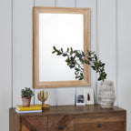 Aazzkang Rustic Mirrors For Wall 20''X16'' Rectangle Wood Frame Mirror Farmhouse Bedroom Bathroom Decorative Hanging Mirror