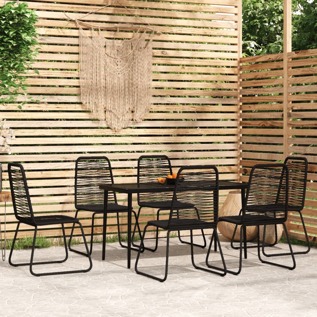 vidaXL 7 Piece Patio Dining Set - Black Powder-Coated Steel Frame with Glass Tabletop and PE Rattan Chairs for Outdoor Dining and Entertainment
