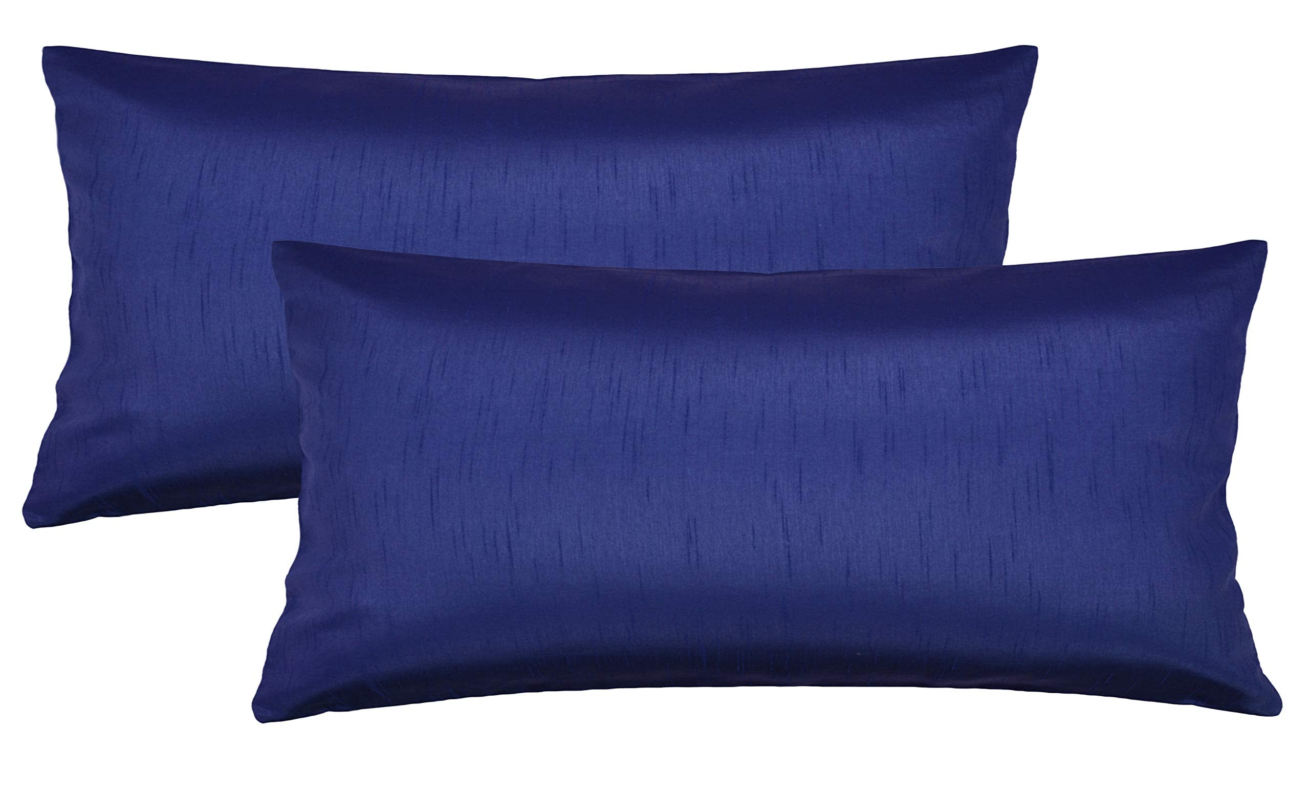 Aiking Home 12X24 Inches Faux Silk Rectangular Throw Pillow Cover, Zipper Closure, Royal (Set Of 2)