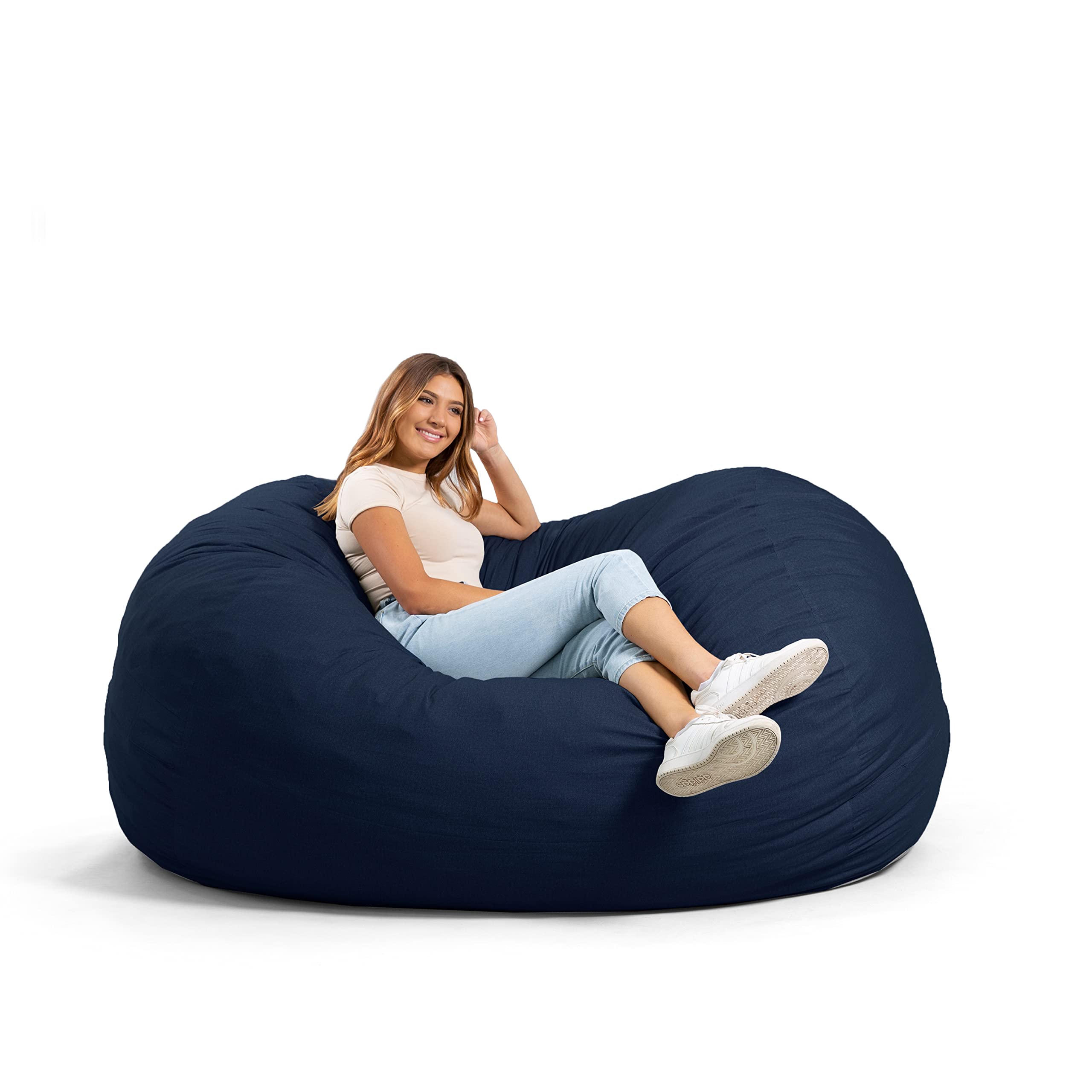 Big Joe Fuf XL Foam Filled Bean Bag Chair with Removable Cover, Cobalt Lenox, 5ft Giant