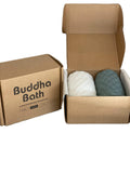 Buddha Bath Extra Long Exfoliating Shower Towel Washcloth (Medium Exfoliate) - Silver Blue & White - (2 Pack)
