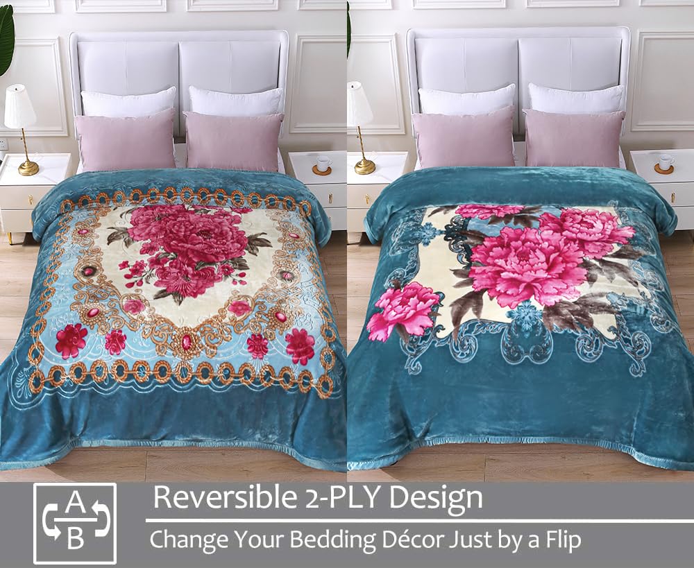 Jyk Korean Mink Fleece Blanket Queen Size 83'' X 91'', 5.7 Pounds - 2 Ply Reversible Silky Soft Plush Warm, Comfy Blanket For Au
