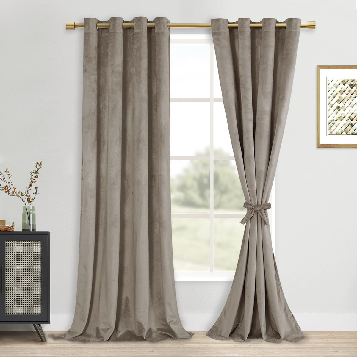 Dwcn Velvet Curtains 108 Inches - Elegant Super Soft Bundleable Room Darkening Window Curtains Grommet Design Neutral Style Wind
