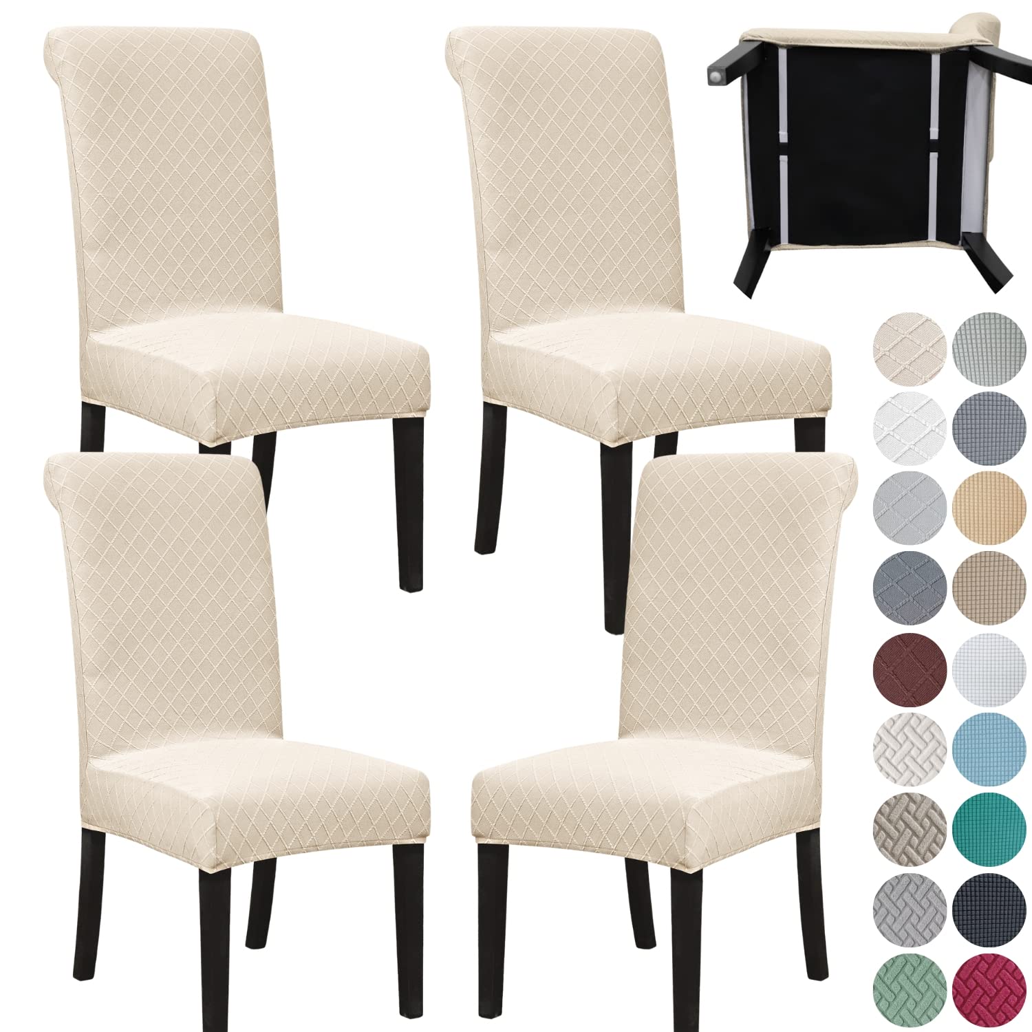 Springrico 4 Pack Dining Room Chair Covers With Seat Belt, Stretch Parsons Chair Slipcover Washable Kitchen Dining Chair Cover R