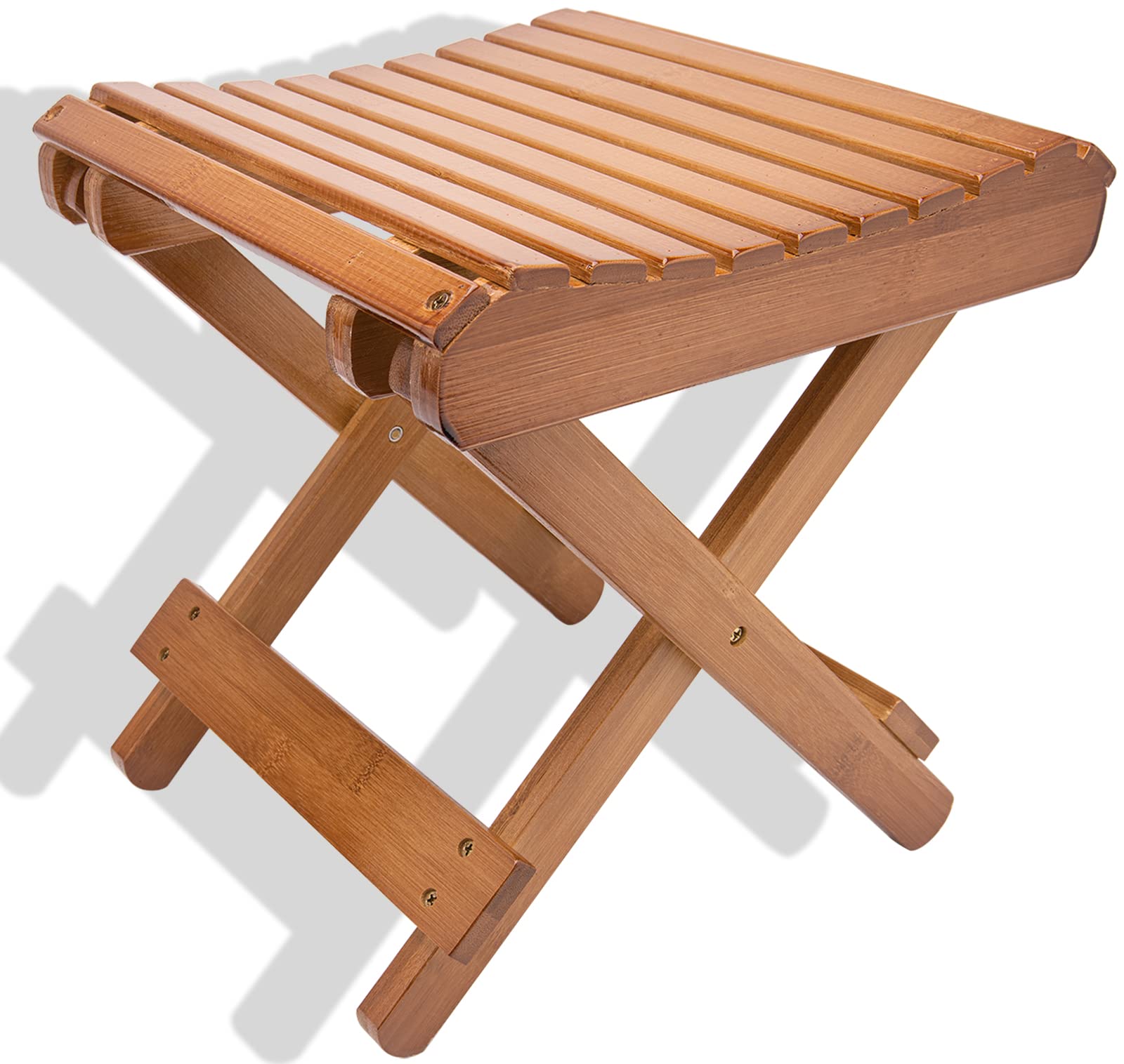 LOYPP Folding Bamboo Stool for Shower, Leg Shaving and Foot Rest, Natural Bamboo Folding Stool, Folding Bamboo Shower Seat, Full