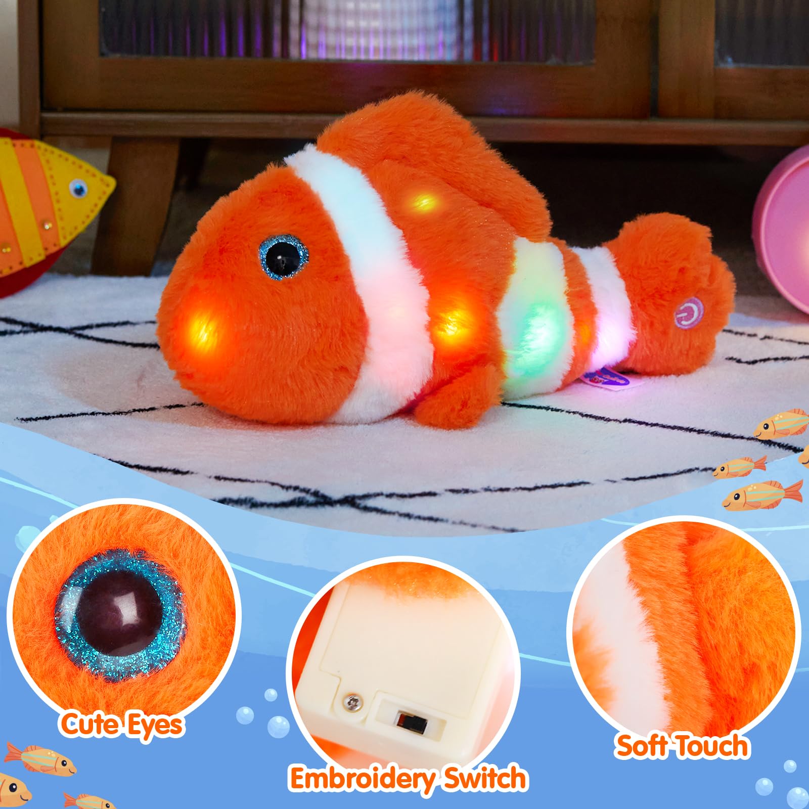 Glow Guards 12' Glowing Goldfish Plush Light Up Stuffed Animals Soft Plush Pillow Birthday Gifts For Toddler Kids Girls Boys Fr