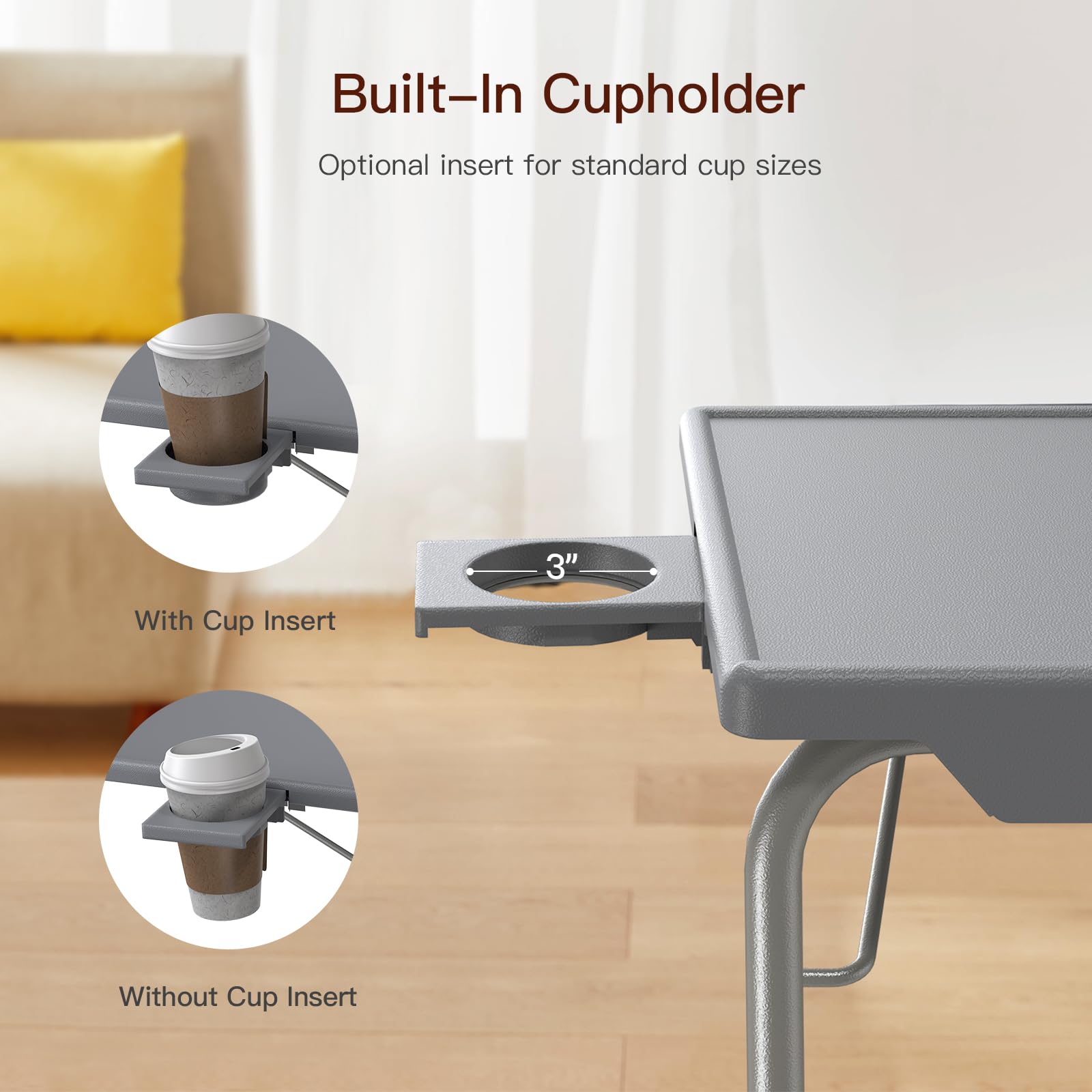 Adjustable Tv Tray Table - Tv Dinner Tray On Bed & Sofa, Comfortable Folding Table With 6 Height & 3 Tilt Angle Adjustments (Gray)