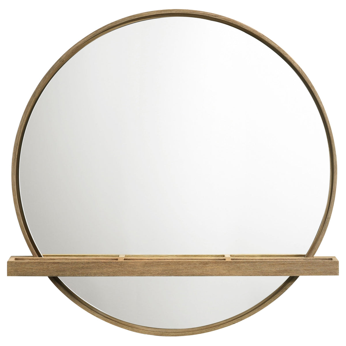 Coaster Home Furnishings Arini Coastal Round Wall Mounted Vanity Mirror For Bedroom With Jewelry Storage Shelf Sand Wash 224308