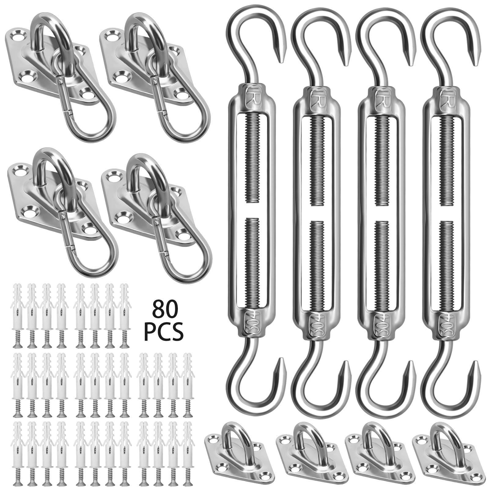 Sun Shade Sail Hardware Kit - 304 Stainless Steel Sunshades Canopy Installation Kit For Install Rectangle & Triangle Shade Sails