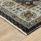 HomeRoots 508009 10 x 13 ft. Blue Red Beige Yellow Gray Rust & Gold Oriental Power Loom Stain Resistant Rectangle Area Rug with Fringe