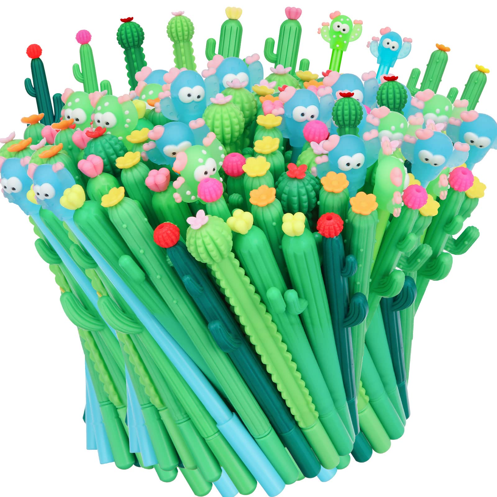 Tinlade 200 Pcs Cactus Pens Bulk Cactus Shaped Gel Pens Cute Gifts 0.5mm Black Ink Cacti Pen Creative Saguaro Gel Ink for Office