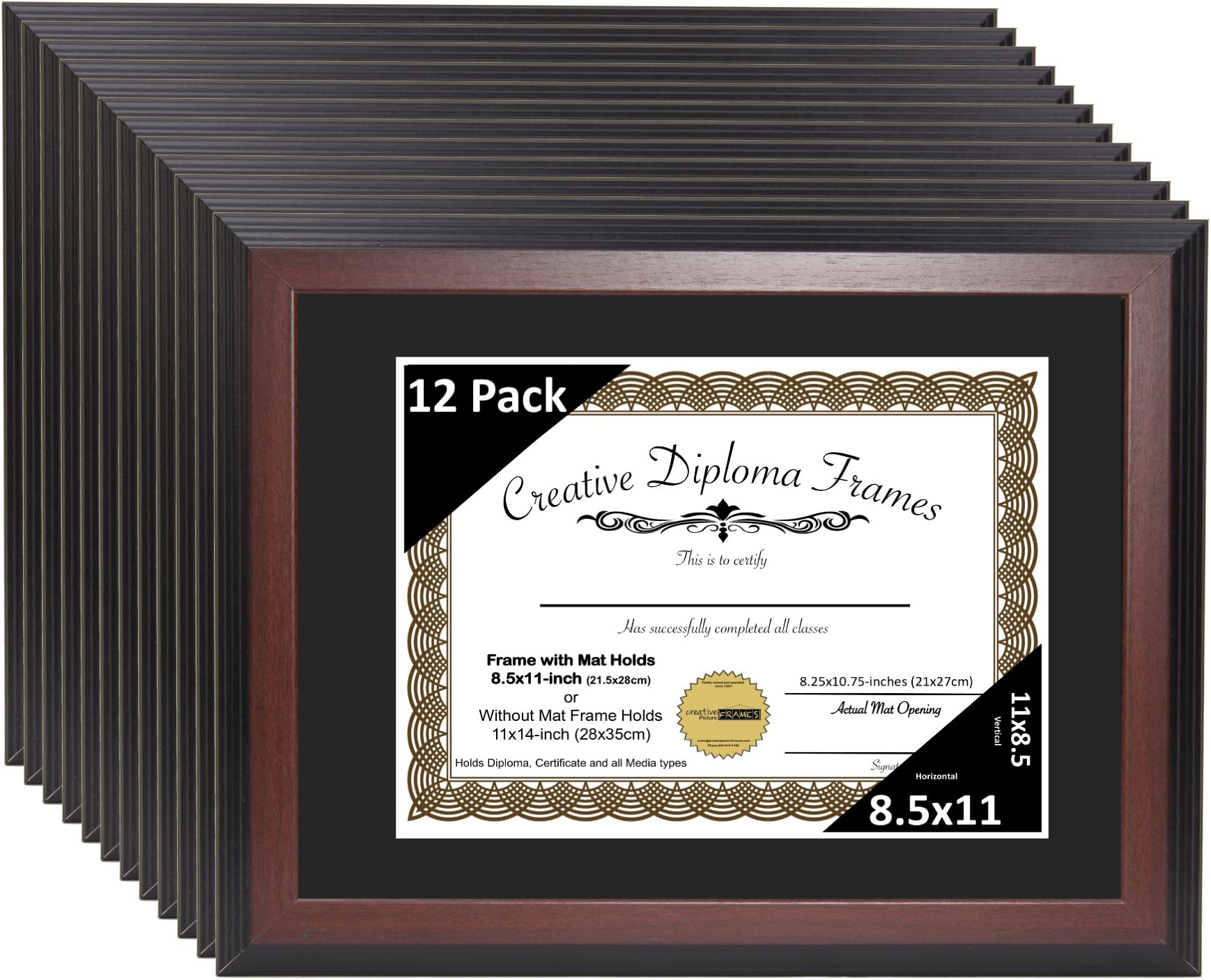 Creative Picture Frames 11x14-inch Mahogany Diploma Frame with Black Mat to Hold 8.5    x 11    Graduation Certificate Documents