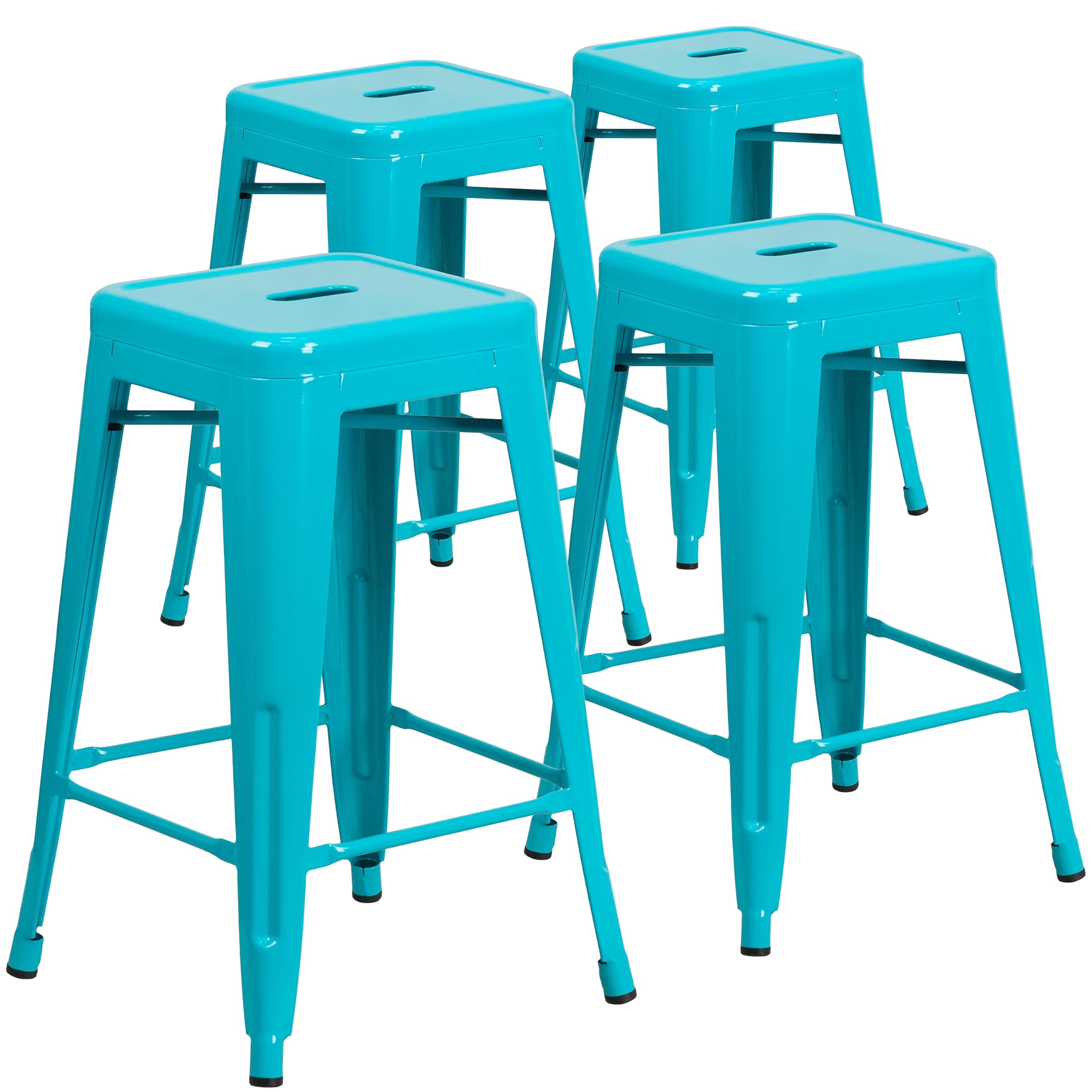 Flash Furniture Kai Commercial Grade 4 Pack 24 High Backless Crystal Teal-Blue Indoor-Outdoor Counter Height Stool