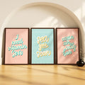 SoulAbiti Playful Pastel Beach Quotes set of 3 Framed Wall Print 12x18 inch Dark Brown Frame PlexiGlass Beach Art ready to hang
