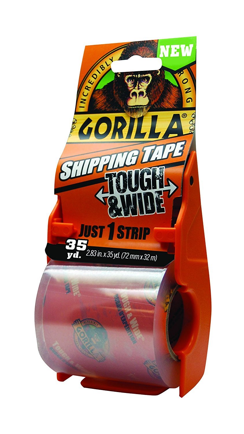 Gorilla Packing Tape Tough & Wide With Dispenser For Moving, Shipping And Storage, 2.83' X 35 Yd, Clear, (Pack Of 1)