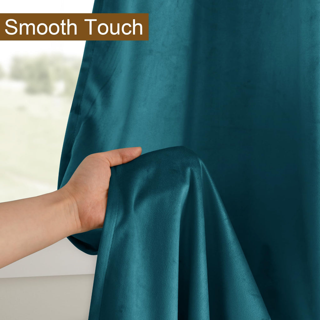 Dwcn Teal Velvet Blackout Curtains - 90 Inches Long Tieable Window Curtains Panels Grommet Design Thick Fabric Thermal Insulated