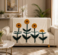 DOLCE CASA Cotton Throw Blanket with Tassels for Sofa, Bed & Couch |2 Seater| 50X60 Inch Cream Floral Design|Soft, Lightweight,