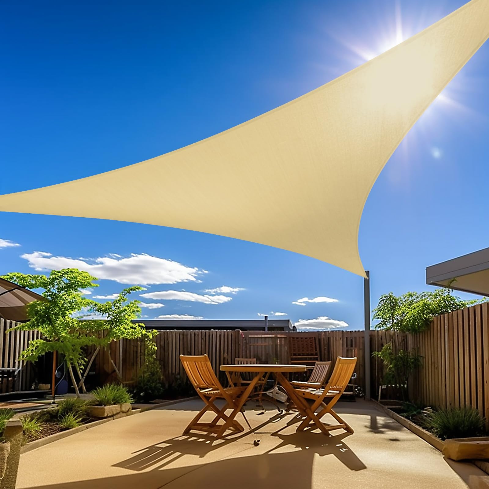 Amagenix Curved Sun Shade Sails Canopy, Beige Outdoor Shade Canopy 16'X16'X16' 95% Uv Block Breathable Canopy For Outdoor Patio
