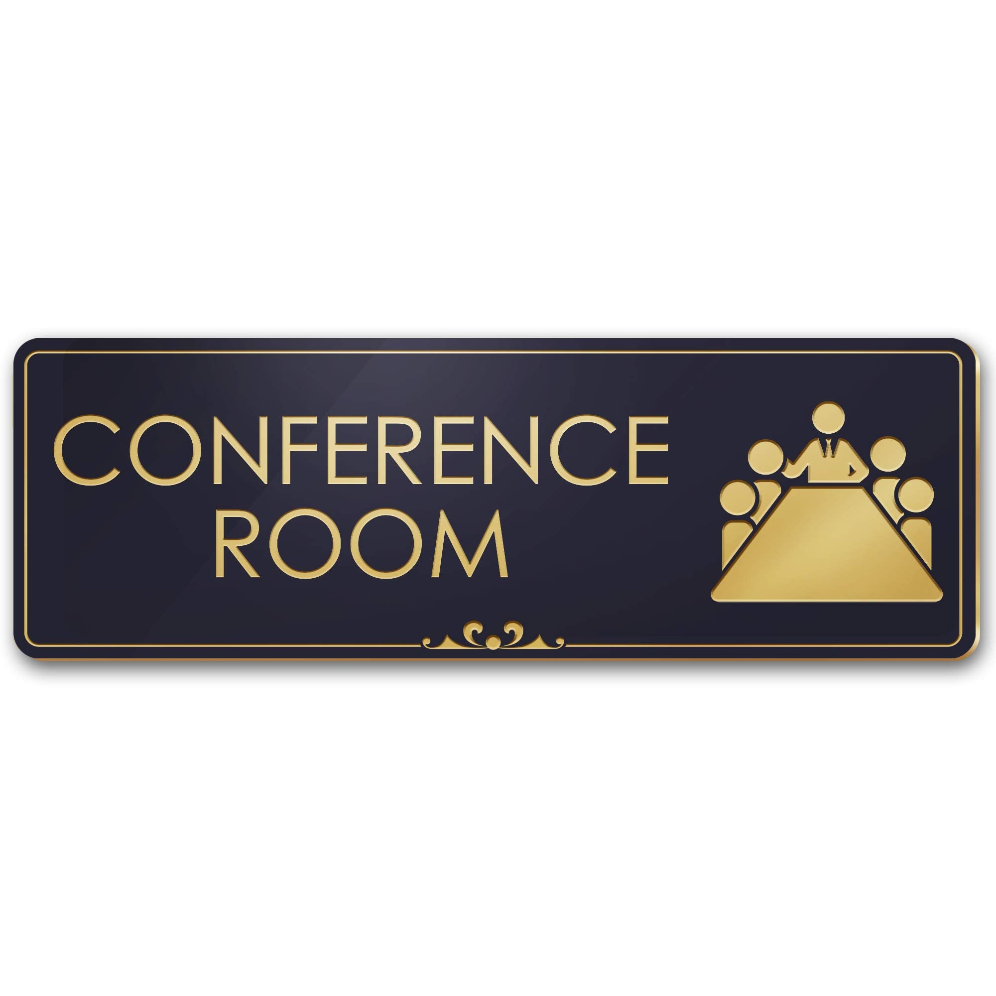 Conference Room Sign Office Meeting Sign, Black/Gold, Engraved, 3' X 9', Fade Resistance, Indoor/Outdoor Use, Usa Made By My S