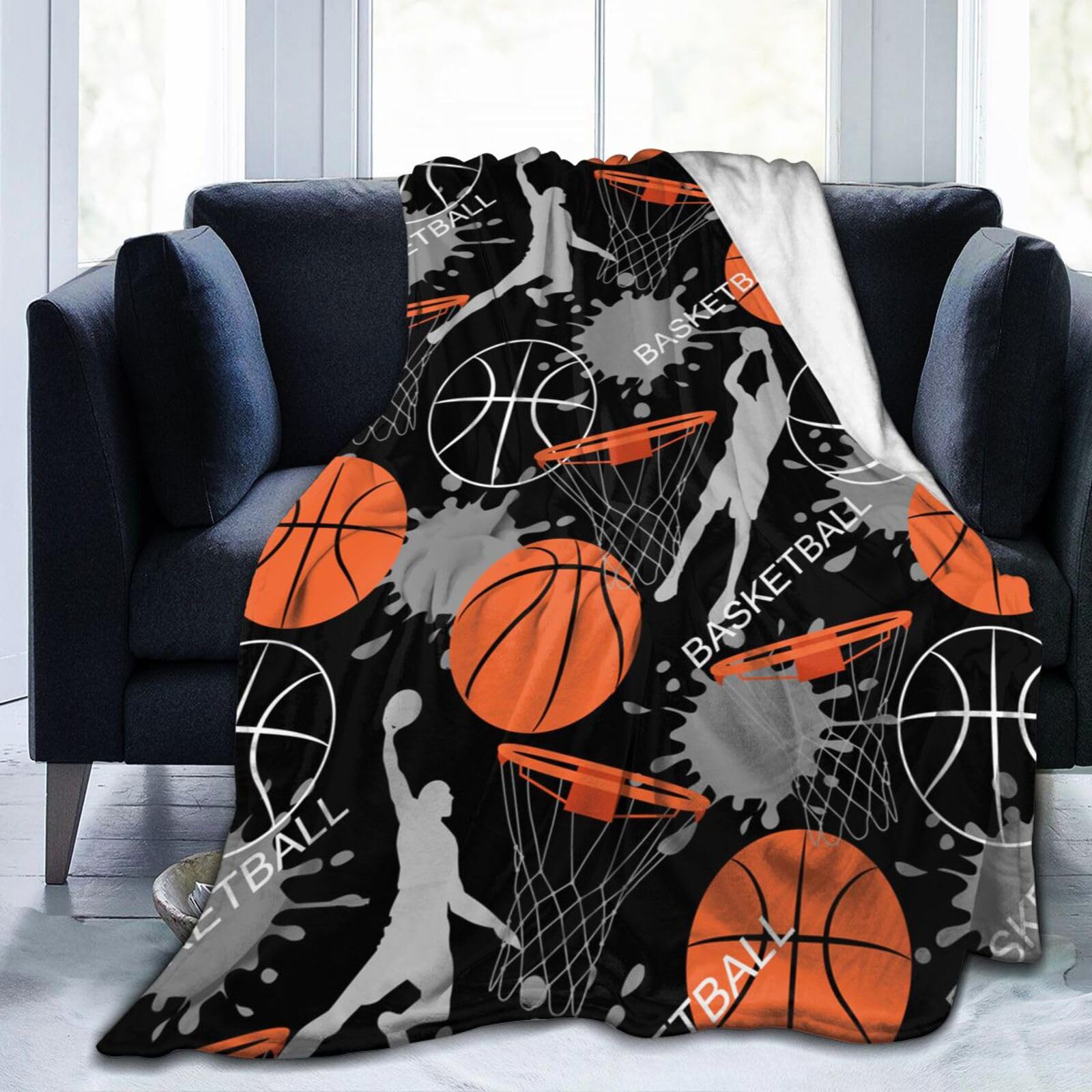 Basketball Sport Ball Game Cool Throw Blanket Soft Bed Bedding Warm Cozy Plush Flannel Fleece Blankets Gifts For Kids Boys Teens