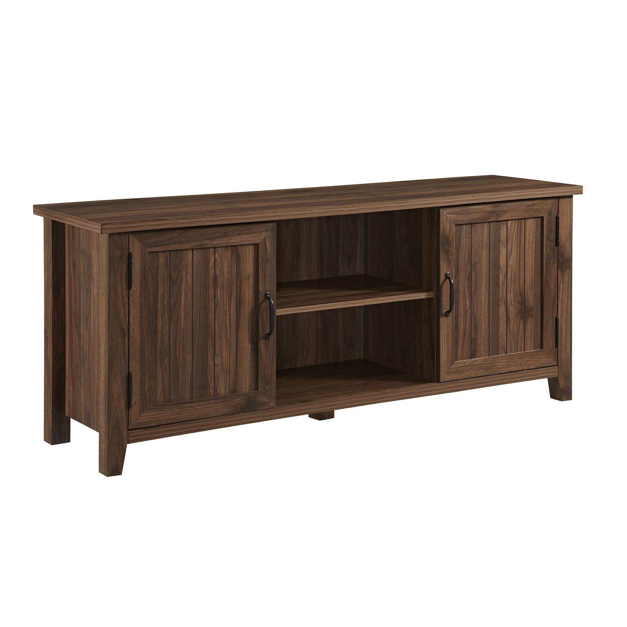 Walker Edison Buren Classic Grooved Door Tv Stand For Tvs Up To 65 Inches, 58 Inch, Walnut