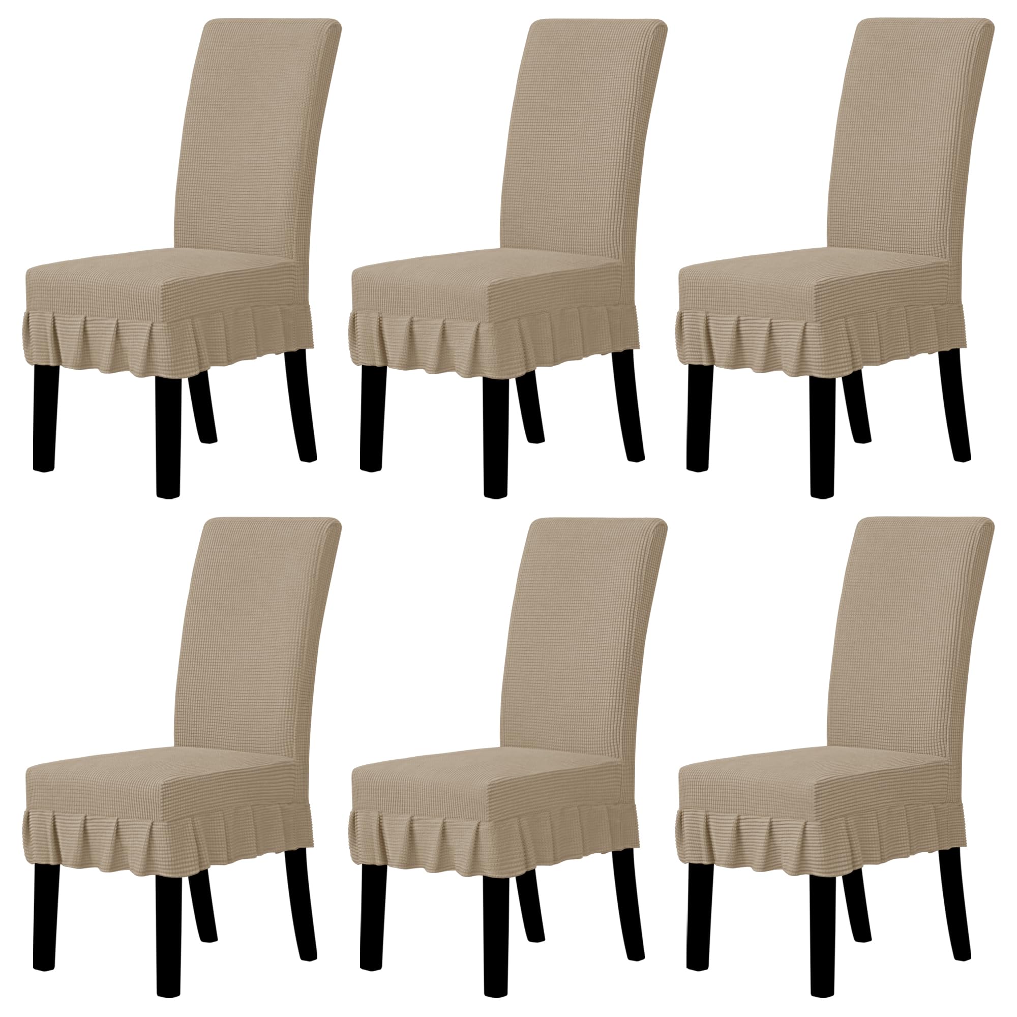 Easy-Going Dining Chair Covers Stretch Parsons Chair Slipcover with Skirt Chair Covers for Dining Room Restaurant Banquet (6 PCS