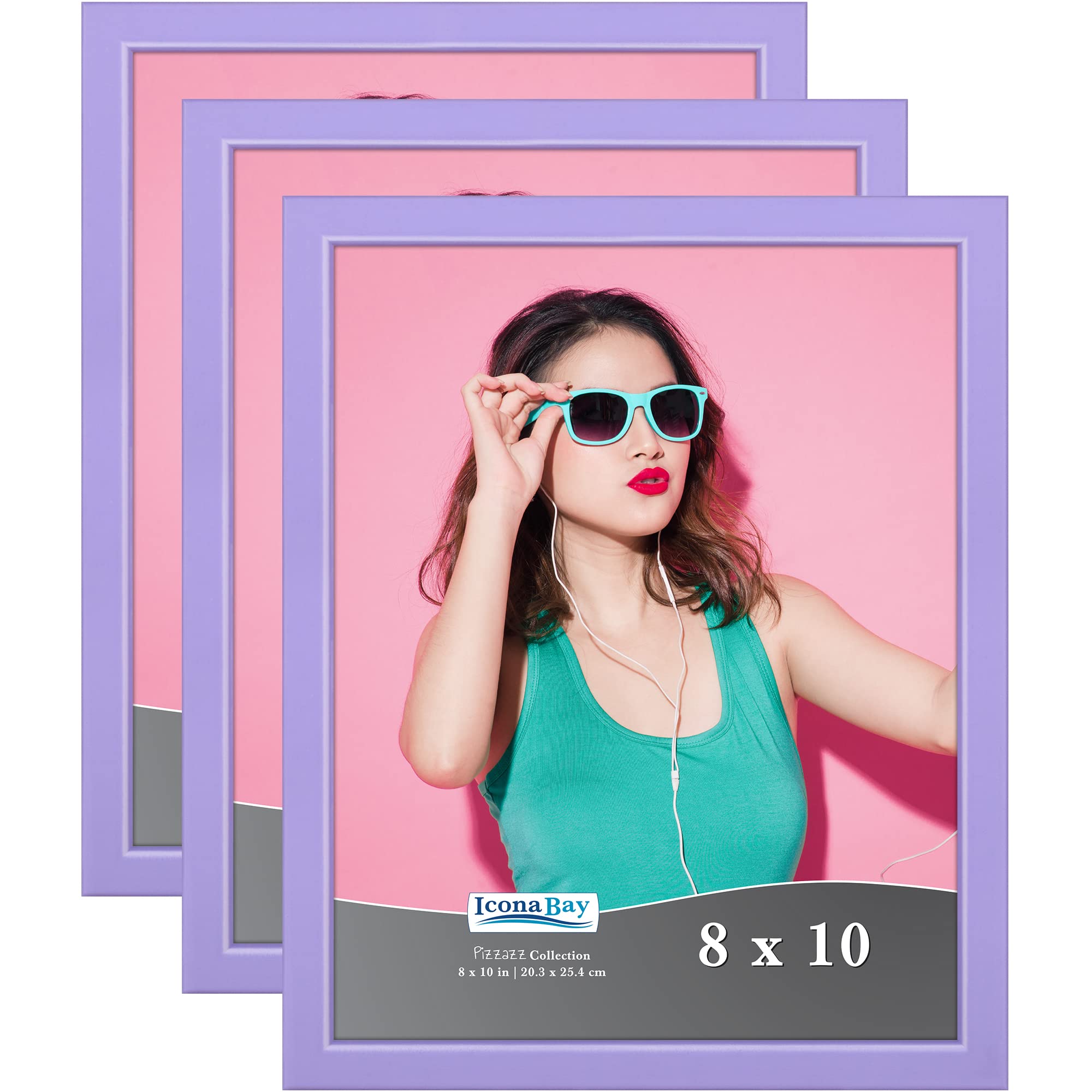 Icona Bay 8x10 Picture Frames (Purple, 3 Pack), Colored Solid Wood Scandinavian Style Frames for Photo, Pizzazz Collection