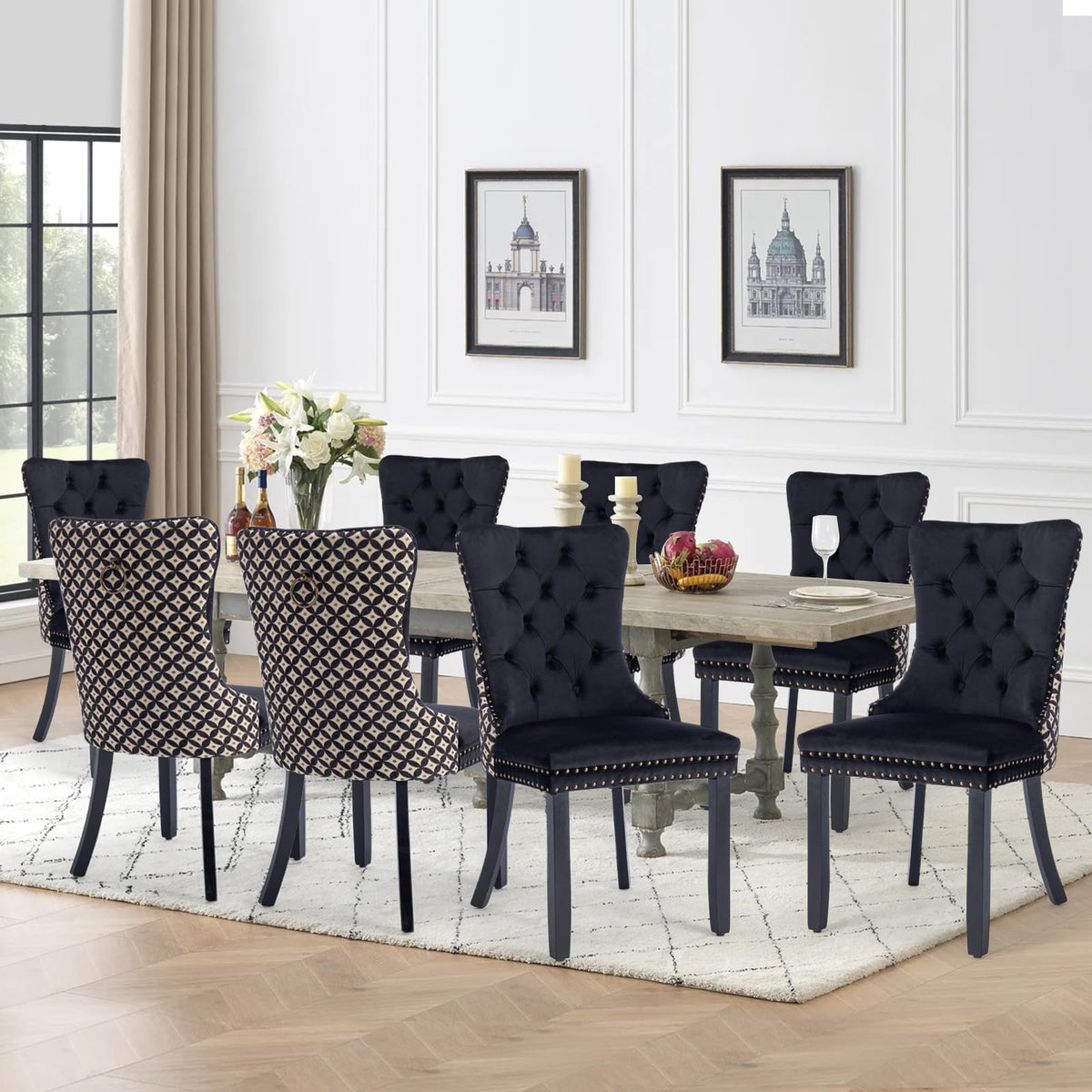 Vicbarley Velvet Dining Chair Set Of 8 Upholstered Tufted Dining Room Chair With Nailhead Trim And Rubber Wood Legs For Kitchen,