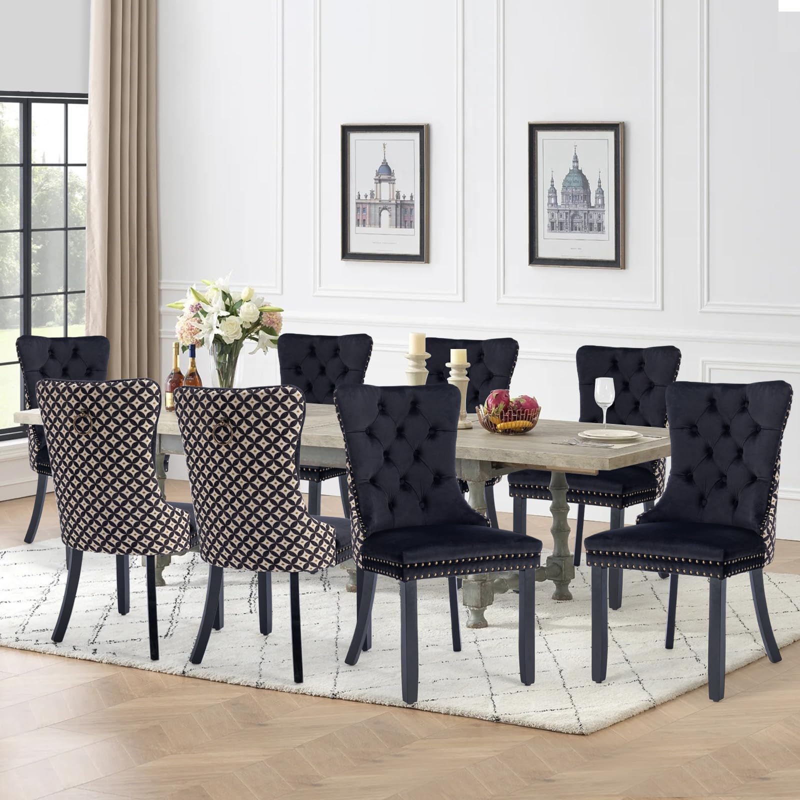 Vicbarley Velvet Dining Chair Set Of 8 Upholstered Tufted Dining Room Chair With Nailhead Trim And Rubber Wood Legs For Kitchen,