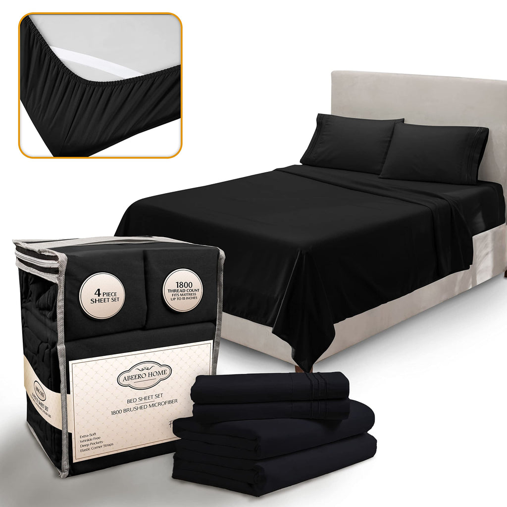 Abeero Home Twin Sheets Set - Luxury Hotel Bed Sheets - Soft Cooling Sheets with Elastic Corner Straps - Deep Pockets Microfiber