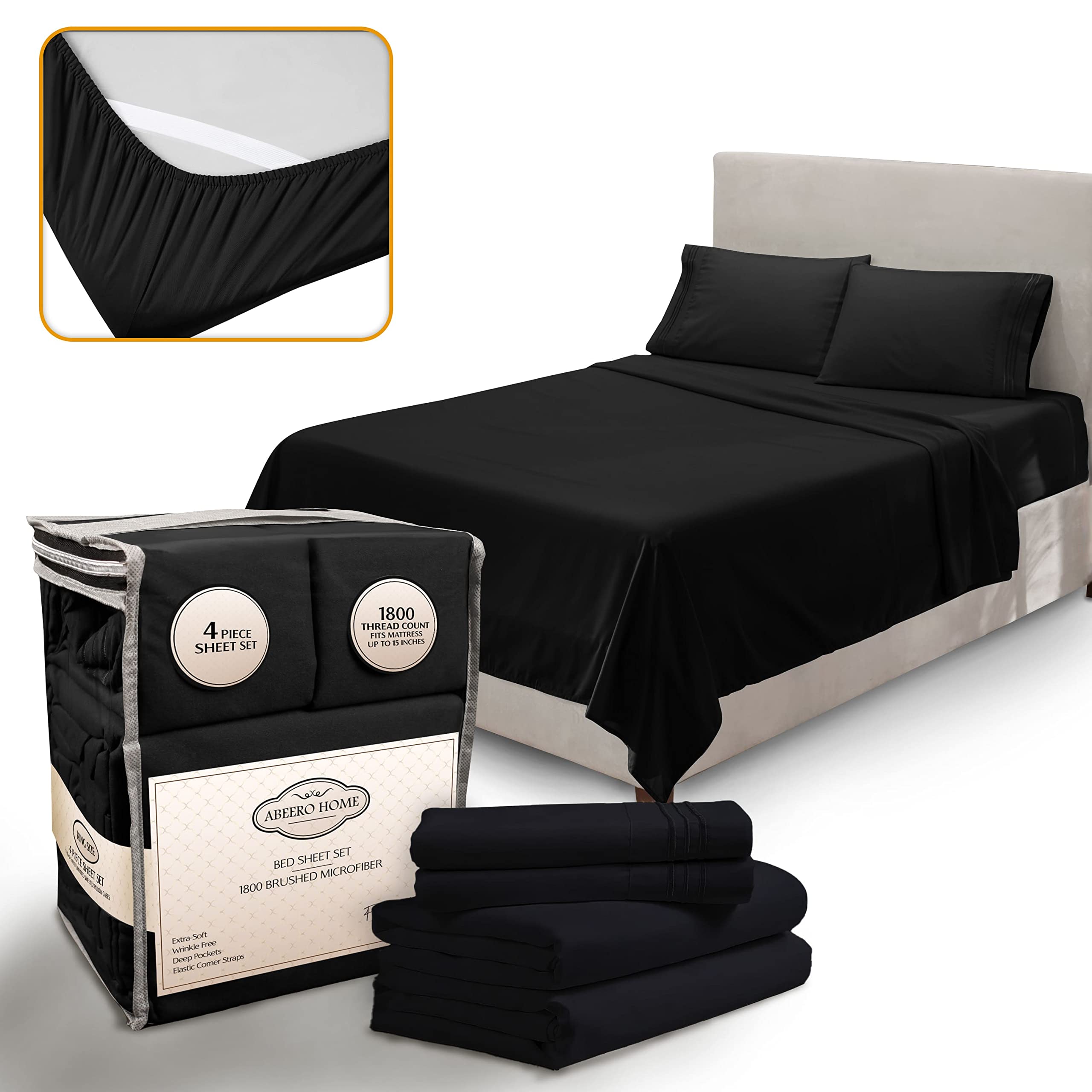 Abeero Home Twin Sheets Set - Luxury Hotel Bed Sheets - Soft Cooling Sheets with Elastic Corner Straps - Deep Pockets Microfiber