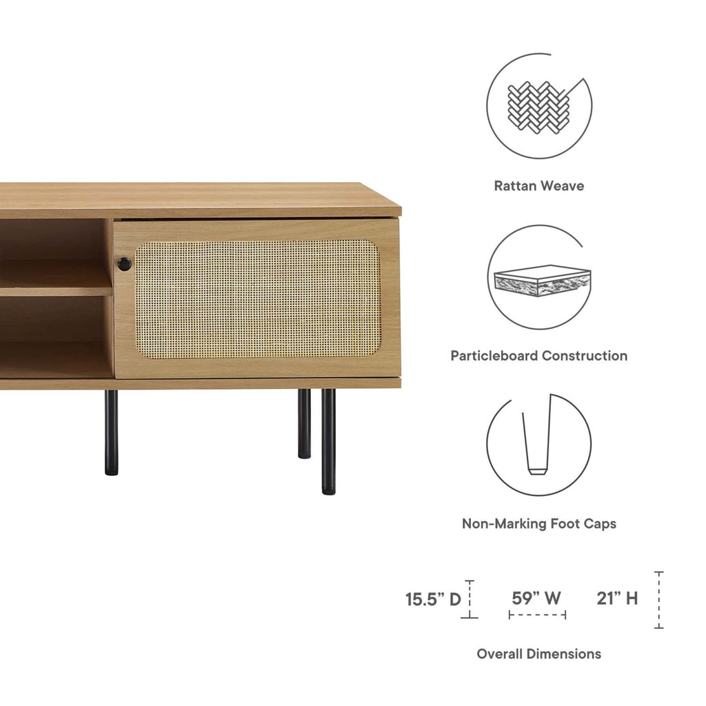 Modway Cambria Rattan and Particleboard TV Stand for TVs up to 60" in Oak
