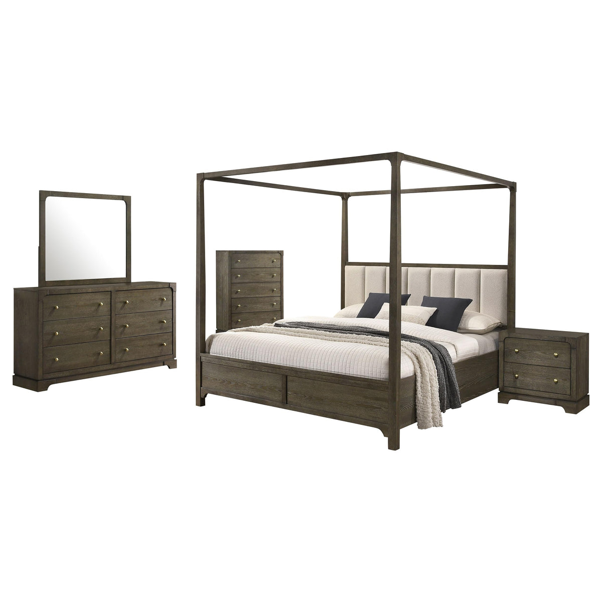 Coaster Home Furnishings Gran Park Modern Classic 5-Piece Bedroom Set Eastern King Size Canopy Bed Frame 80-inch Headboard Dark Cocoa 224931KE-S5