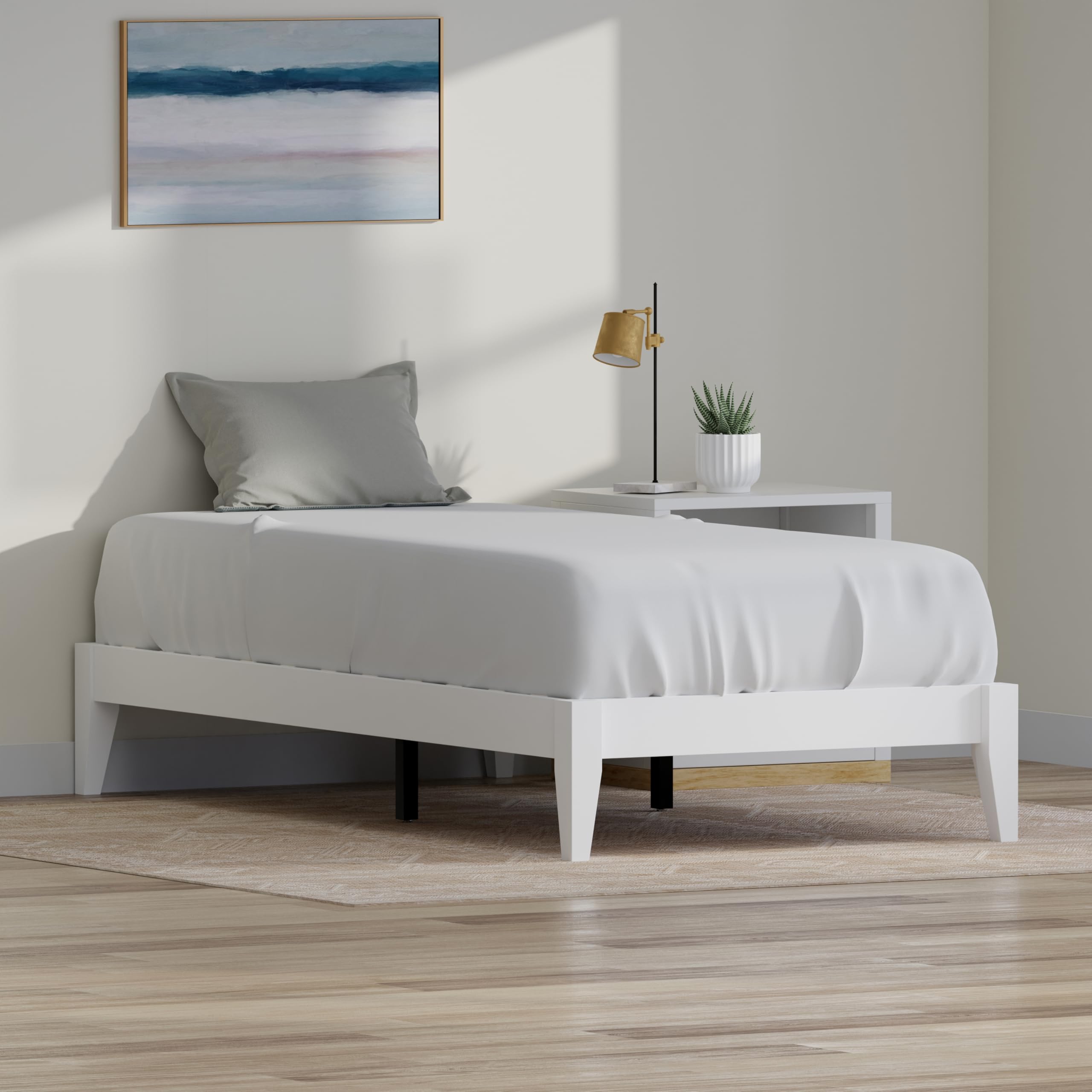 Serene Farmhouse Style Twin Wood Bed Frame - White