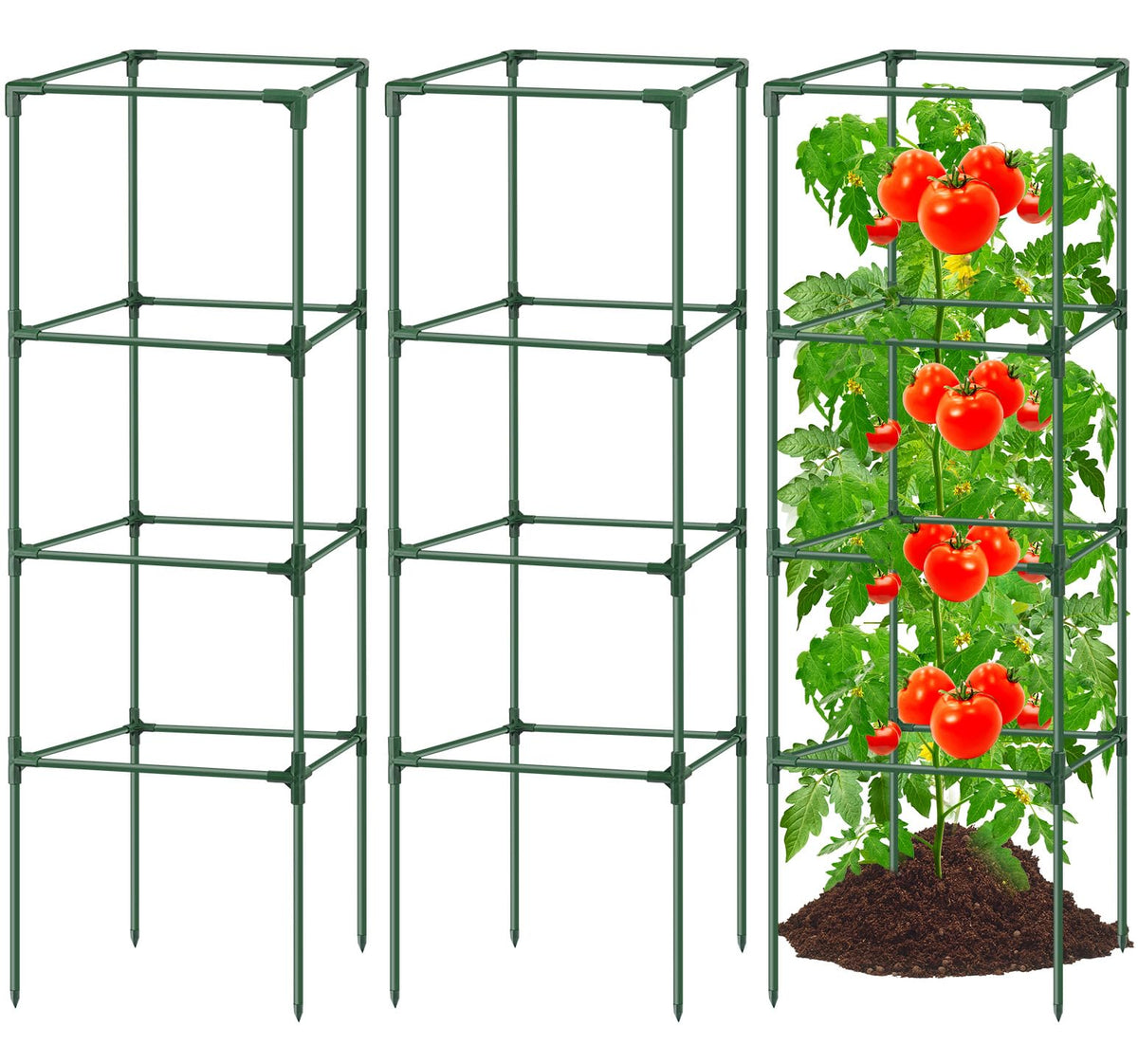 3Pack Tomato Cages For Garden,Square Tomato Plant Cage Support Heavy Duty Pole 57*15.4*15.4 Inches,Steel Plant Tower Stakes,Cher