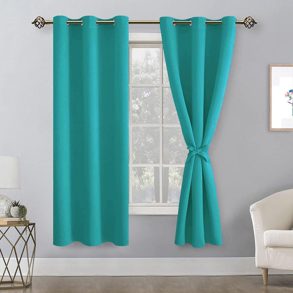 Hiasan Room Darkening Curtains For Bedroom, Noise Reducing, Energy Saving Blackout Window Curtain Panels, Sewn With Tiebacks, Set Of 2, Grommet Top (Peacock Teal, Width 42 Inch X Length 72 Inch)
