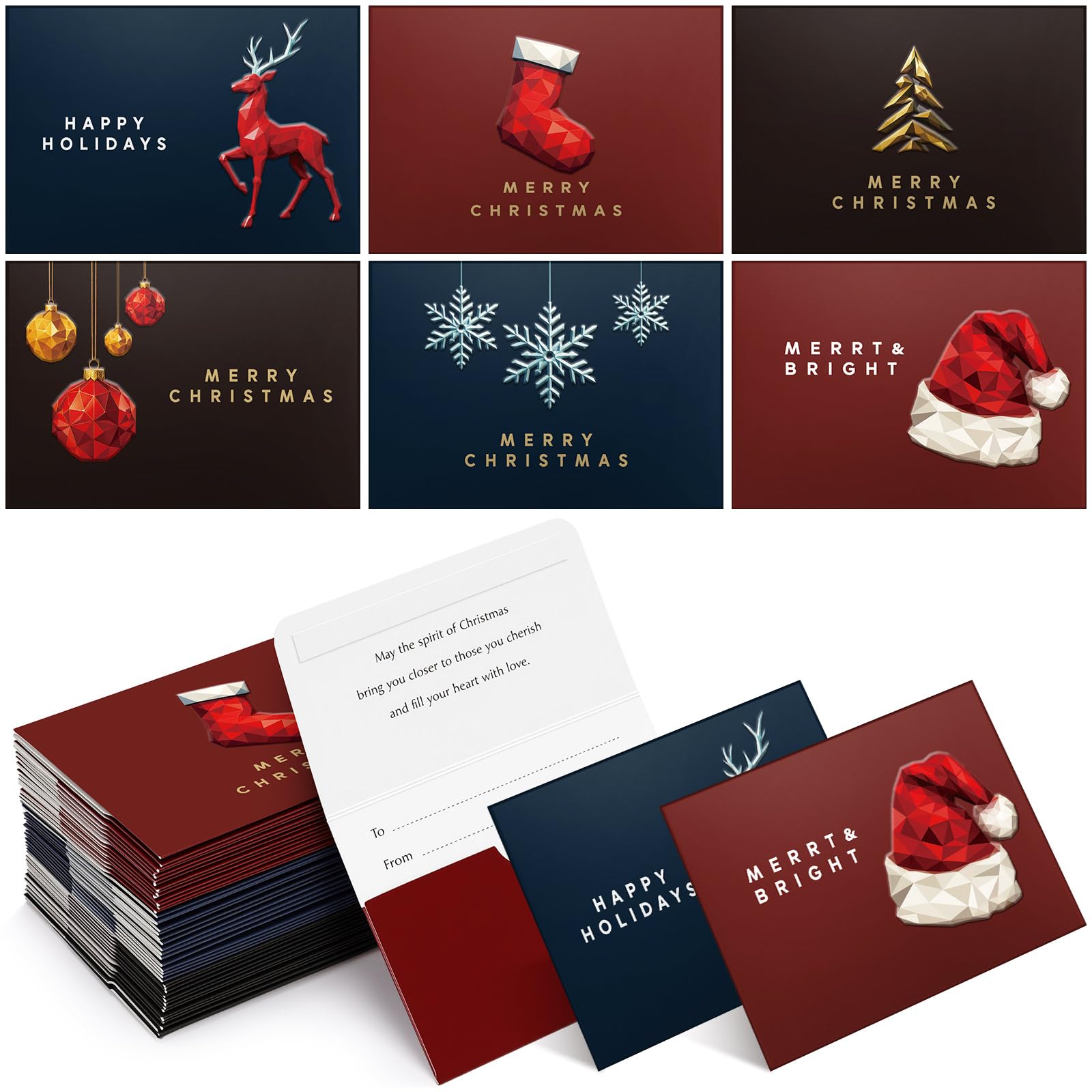 Zhanmai 48 Pcs Christmas Mini Gift Card Envelopes Embossed Business Mini Envelopes Gift Cardholder Without Card for Holiday Gree