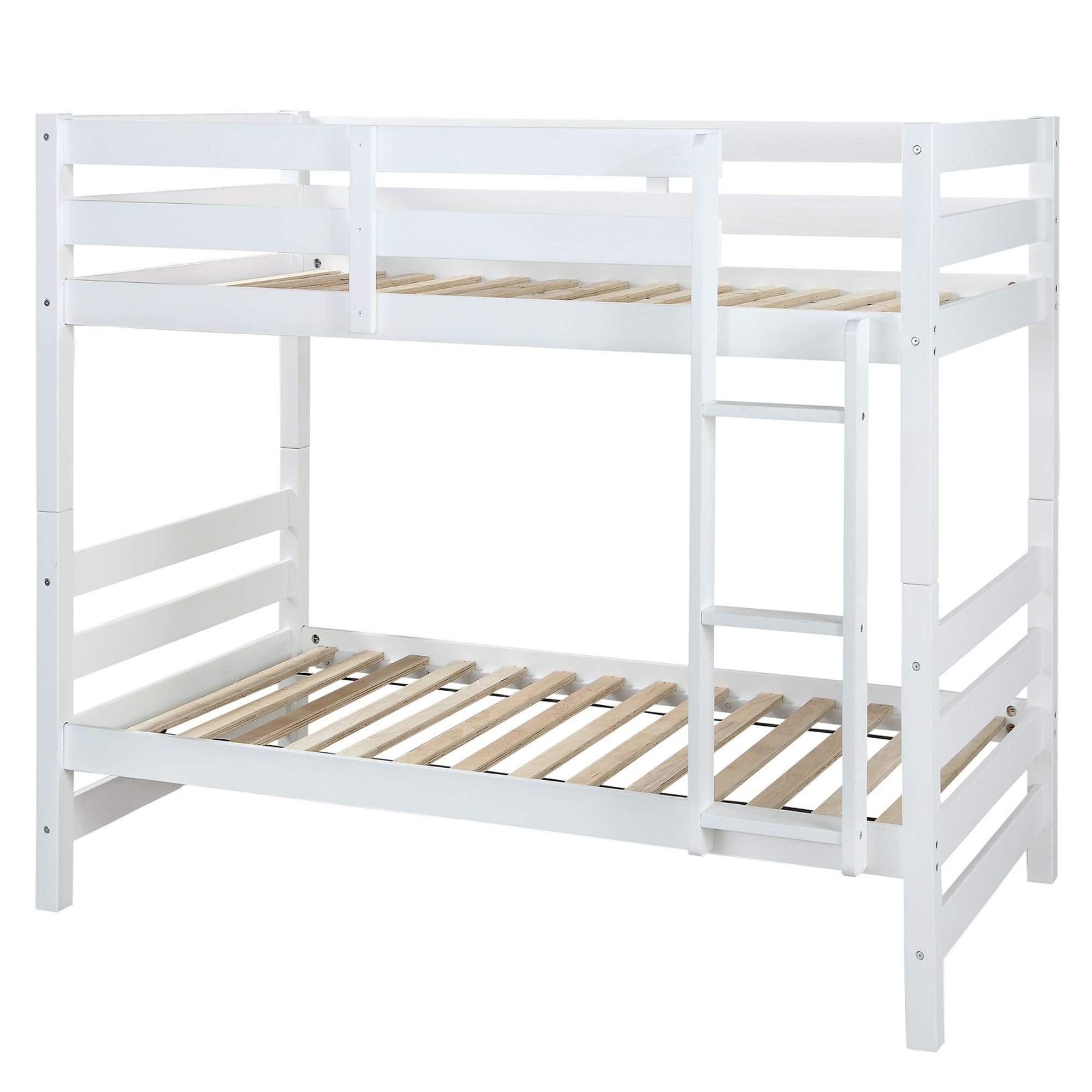 Benjara Wooden Twin Bunk Bed With Attached Ladder, White
