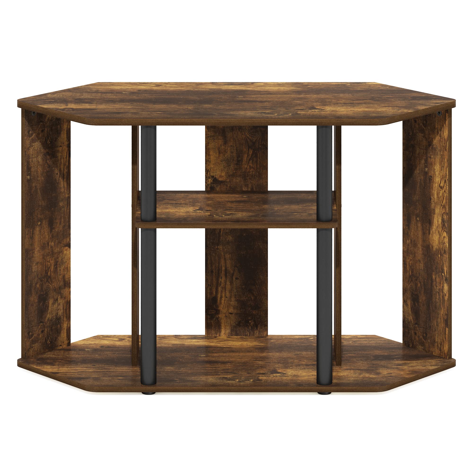 Furinno Classic Stand With Plastic Poles For Tv Up To 43-Inch, Amber Pine/Black