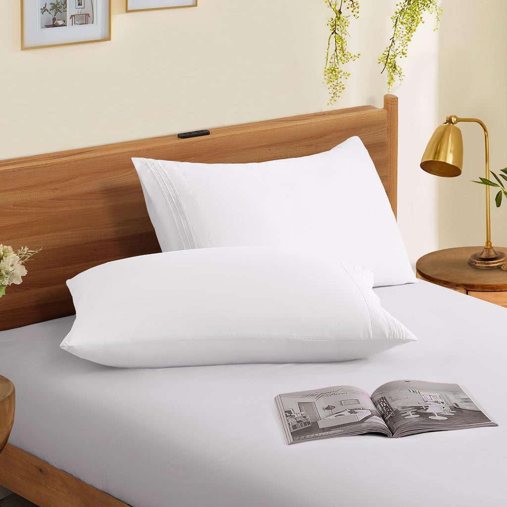 Horbaunal 2 Pack Microfiber Pillowcases Standard Size White Bed Pillow Cases With Envelope Closure, 1800 Thread Count Soft & Shr