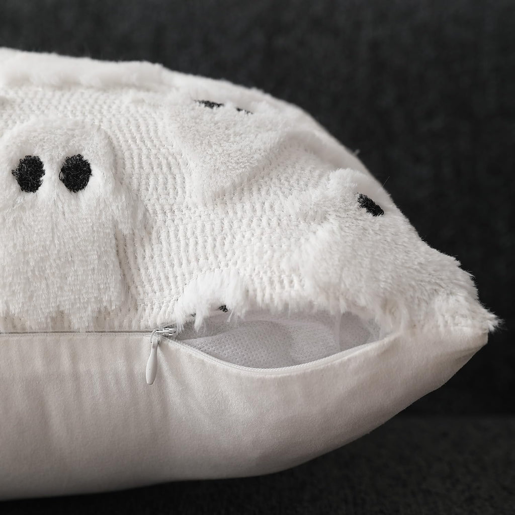 Dfxsz Halloween Pillow Covers 16X16 Inch Set Of 2 White Ghost Throw Pillow Cases Soft Plush Faux Fur Wool Couch Cushion Case For Chair Sofa Bedroom Living Room Home Decor Ptk03A16