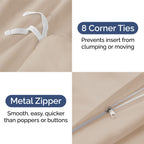 Duvet Cover Queen Size Set - Extra Soft Queen Size Duvet Cover - 90' X 90' Queen Duvet Cover W/ 2 Pillow Shams - Hotel Luxury, Easy Care & Fade Free - Comforter Cover W/ Zipper Closures & Ties (Cream)