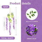 5 Pack Purple Flower Vines, Purple Wisteria Hanging Flowers, Fake Purple Wisteria, 3.77 Feet Purple Artificial Wisteria Flowers,