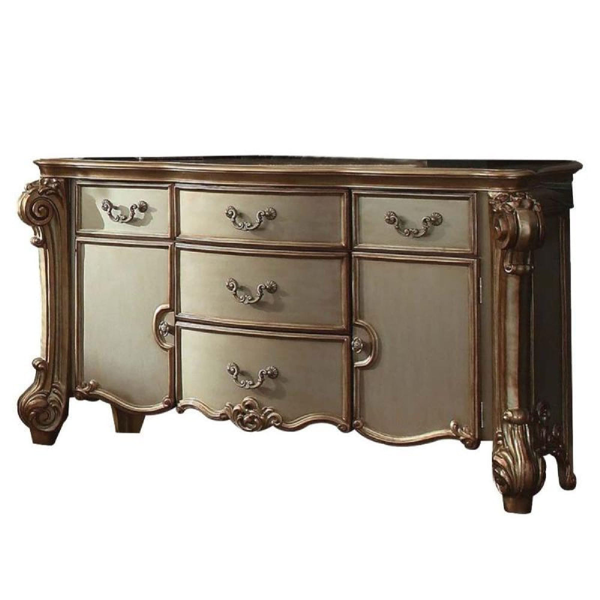Benjara Benzara Wooden Dresser With Scrolled Poster Legs, Brown And Ivory,