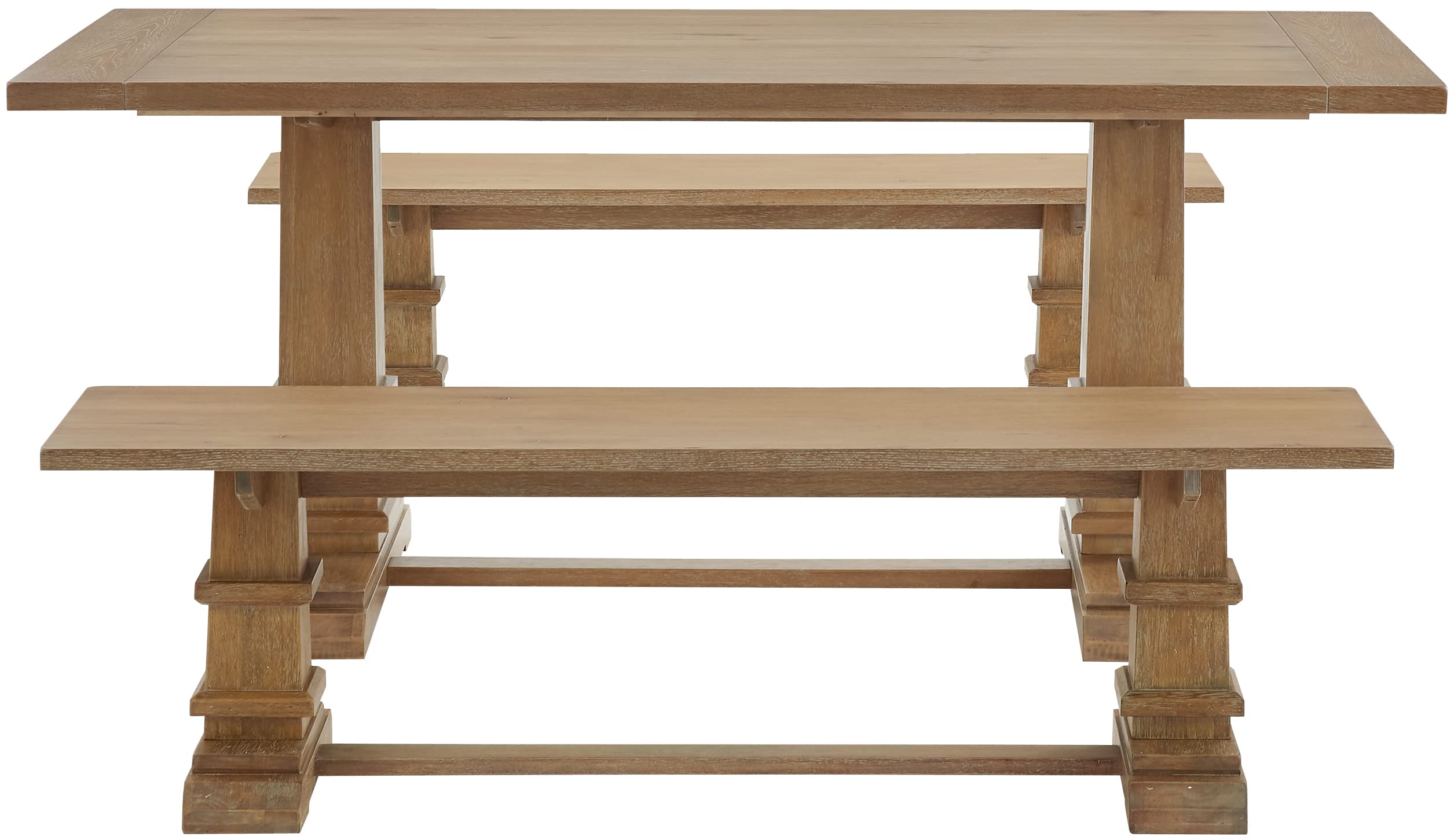 Crosley Furniture Joanna 3-Piece Modern Farmhouse Dining Table Set for 6 with 2 Wood Benches, Rustic Brown