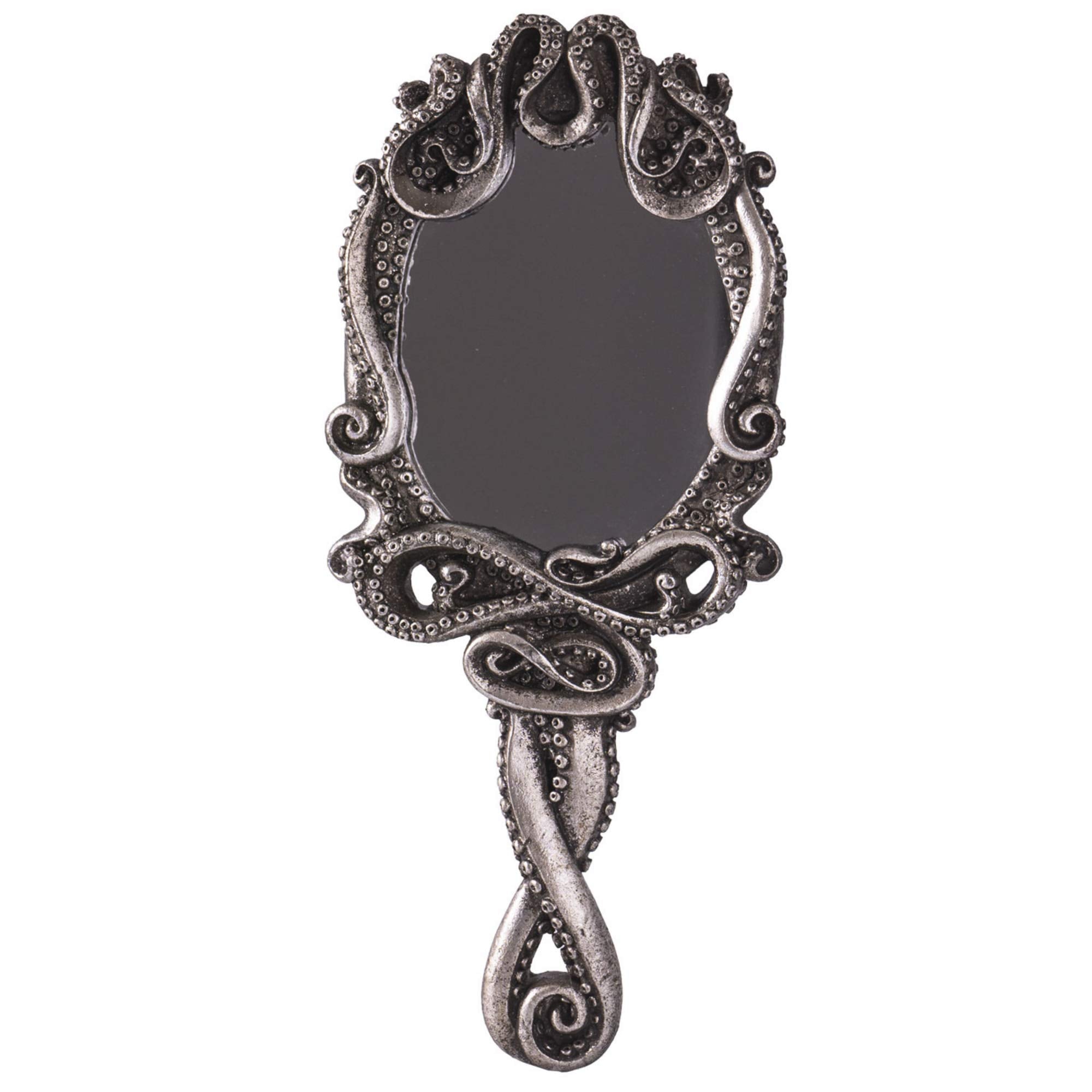 Pacific Trading Gothic Kraken Hand Held Mirror Home Accent Decor, Small Decorative Antique Sea Creature Inspired Silver Tone Mir